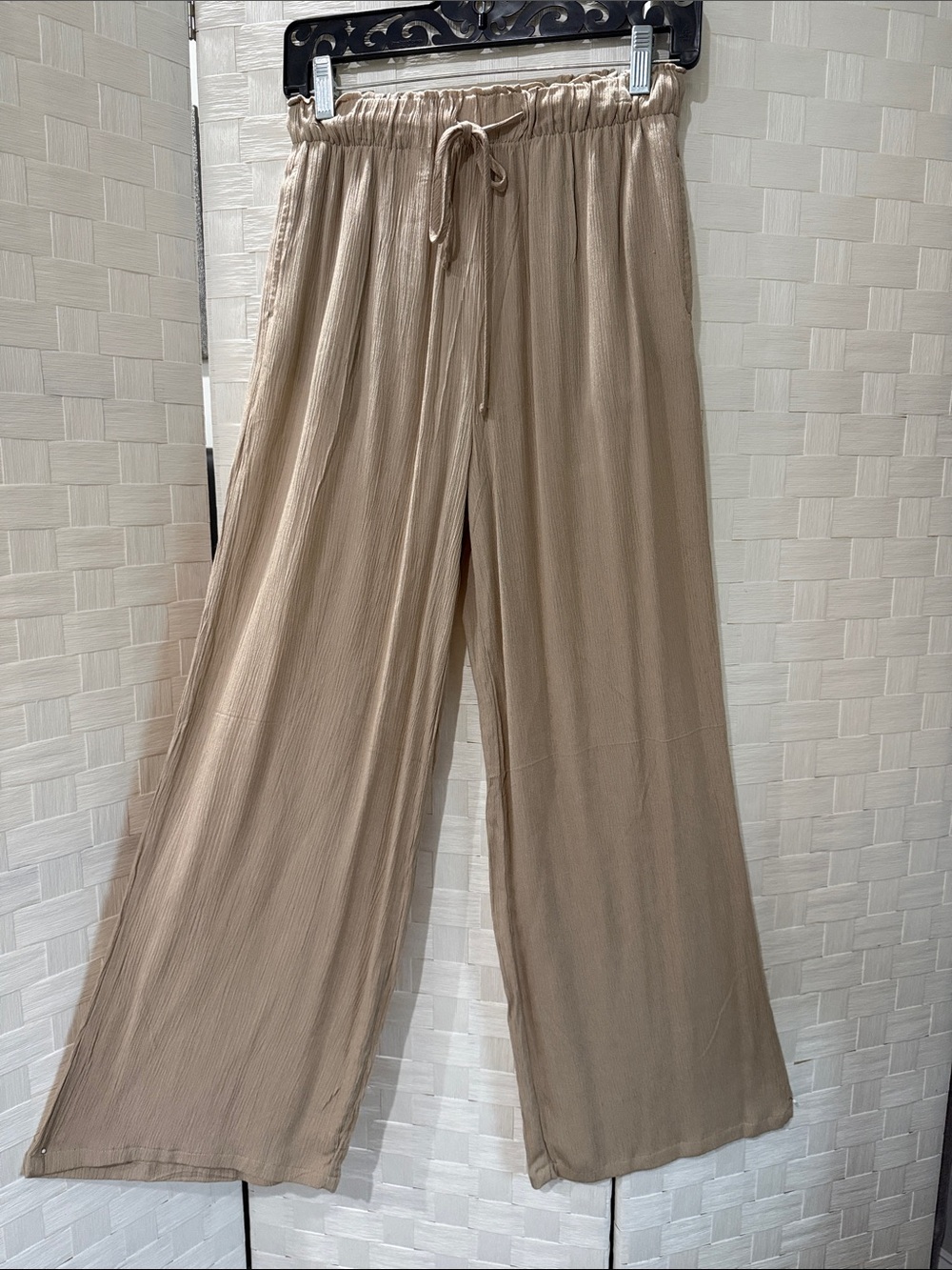 Streetwear Society Wide Leg Drawstring Pants in Taupe